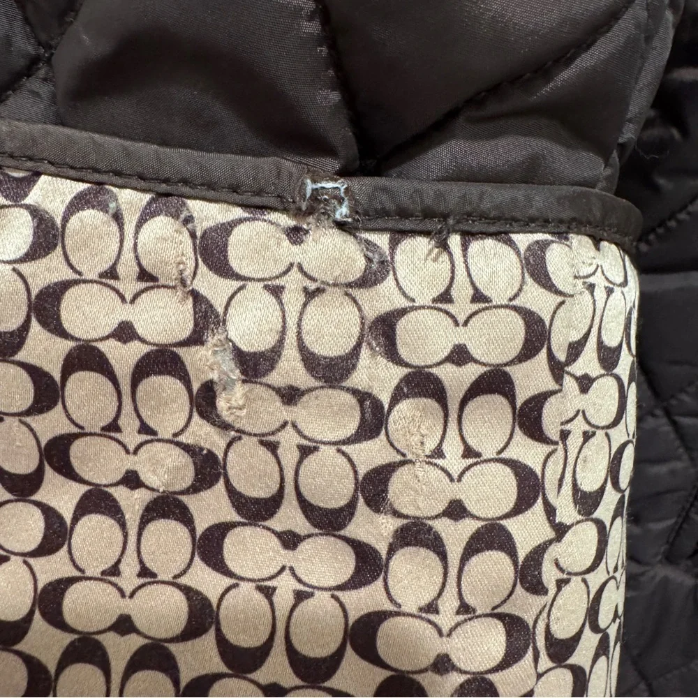 Coach Diamond Quilted Signature C Barn Puffer Jacket Equestrian Classic Brown XL